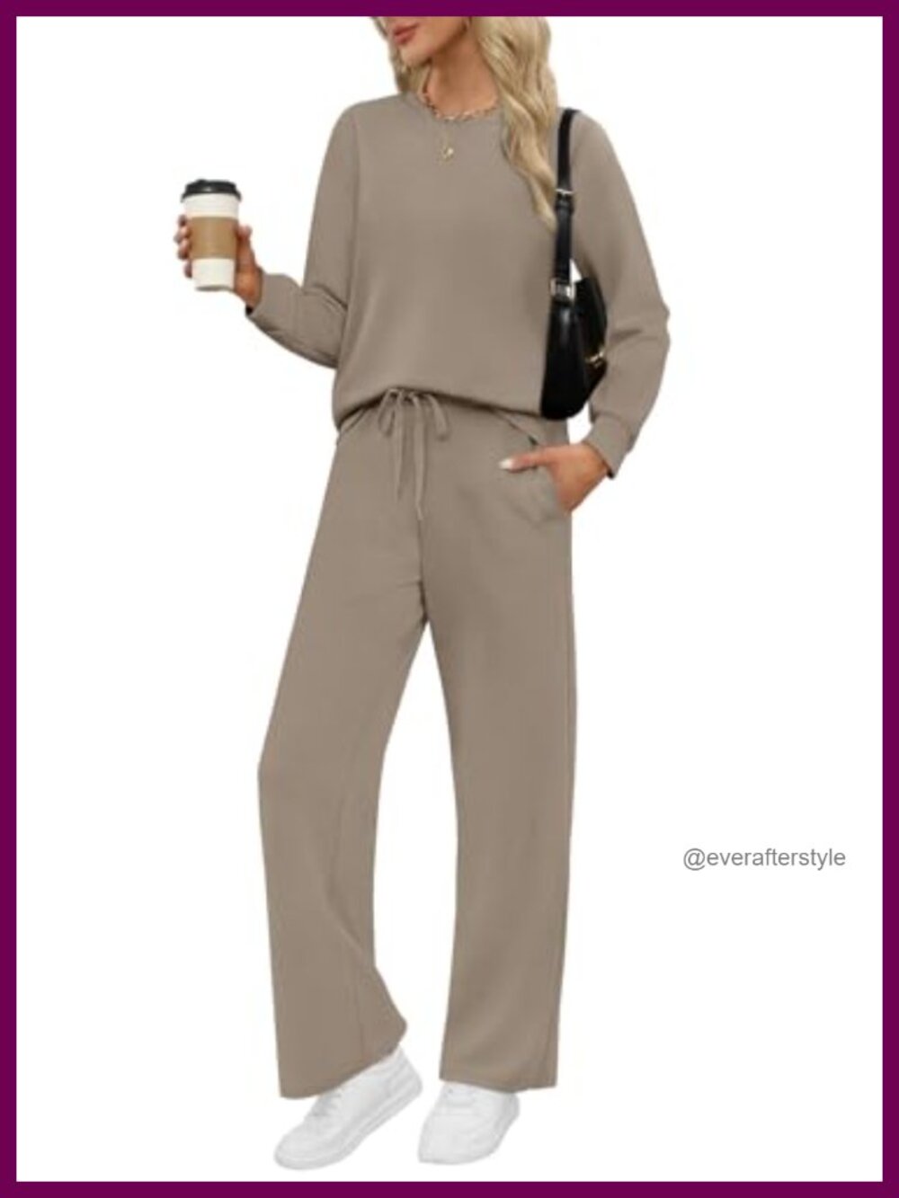 Women's 2-Piece Sweatsuit Set Crew Neck Long Sleeve Wide Leg Pants Loungewear